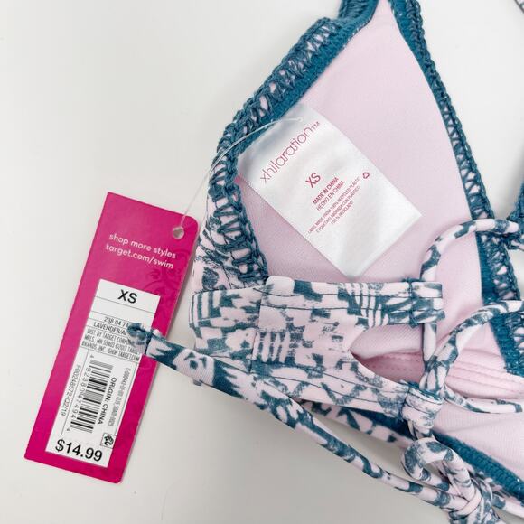New Xhilaration XSmall Pink Blue Tribal Print Halter Bikini Top S Hipster Bottom - Picture 7 of 13